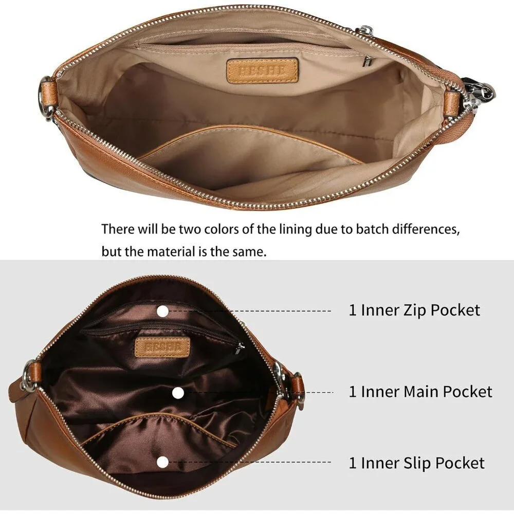 Women's Leather Crossbody Hobo Bag Lightweight with Adjustable Straps